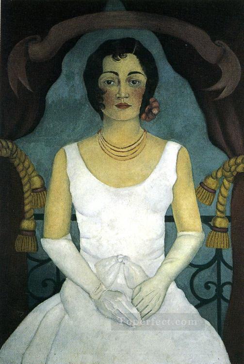 白いフェミニズムを着た女性の肖像 フリーダ・カーロ油絵